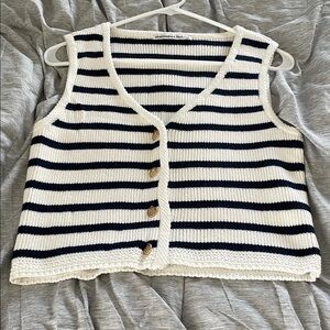 Striped Knit Vest - Navy and White